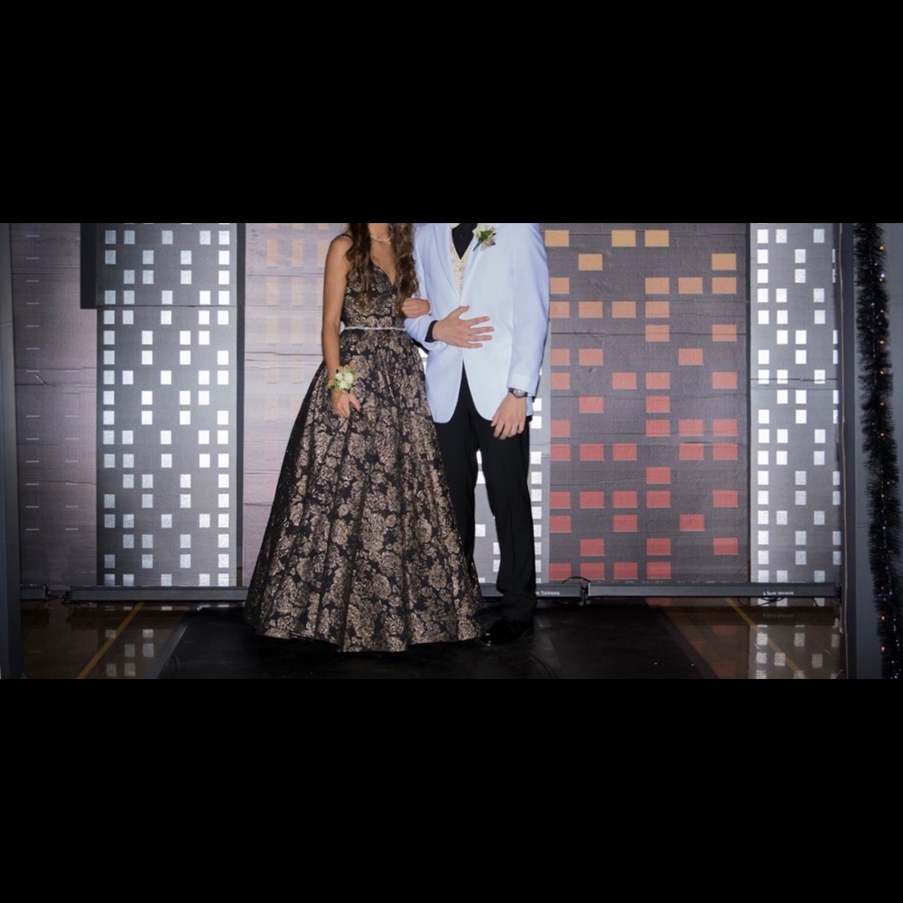Black and gold prom dress